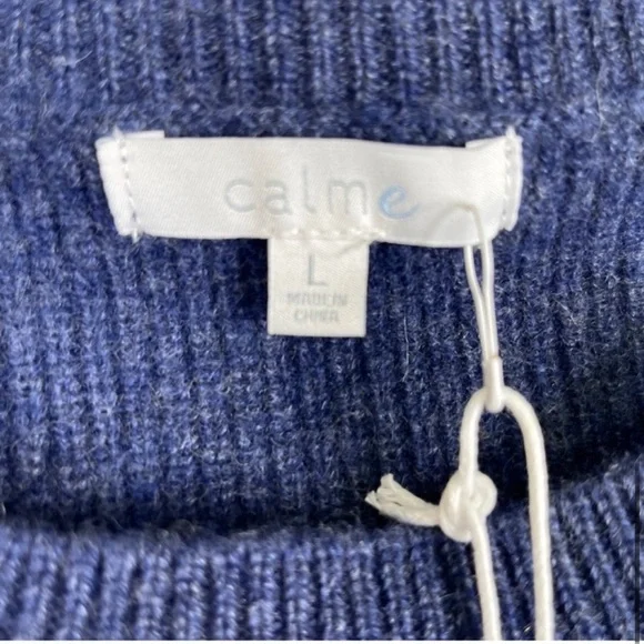 JOHNNY WAS CALME 100% Cashmere NEW Ribbed Pullover Sweater Blue NEW Size L